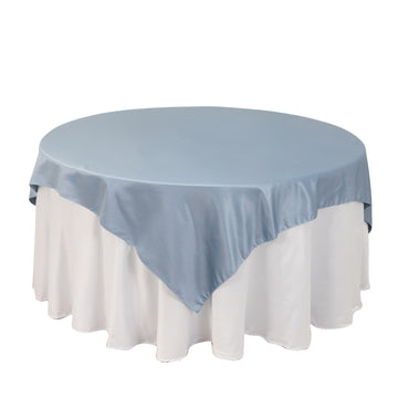 72"x72" Dusty Blue Lamour Satin Table Overlay, Square Tablecloth Topper