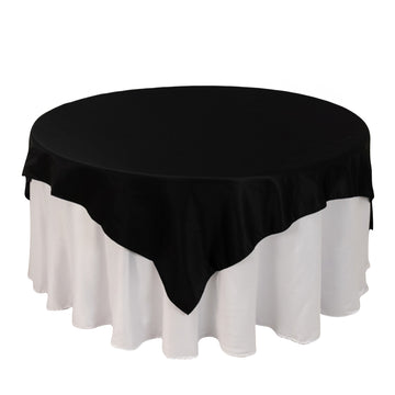 Lamour Satin 72"x72" Table Overlay Square Tablecloth Black - Smooth Finish for Luxurious Events