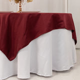 72"72inch Burgundy Lamour Satin Table Overlay, Square Tablecloth Topper