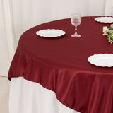 72"72inch Burgundy Lamour Satin Table Overlay, Square Tablecloth Topper