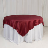 72"72inch Burgundy Lamour Satin Table Overlay, Square Tablecloth Topper