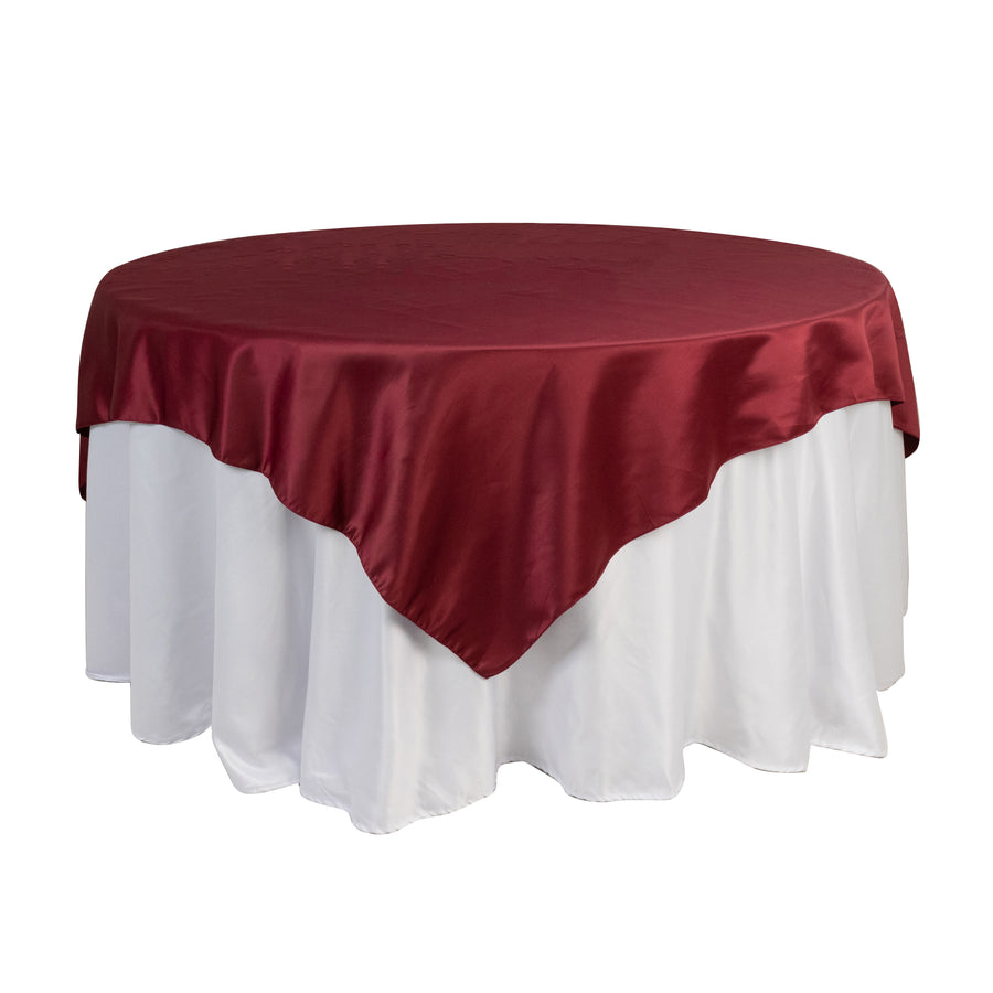 72"72inch Burgundy Lamour Satin Table Overlay, Square Tablecloth Topper