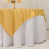 72x72inch Champagne Lamour Satin Table Overlay, Square Tablecloth Topper