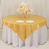 72x72inch Champagne Lamour Satin Table Overlay, Square Tablecloth Topper