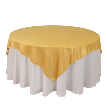 72"x72" Champagne Lamour Satin Table Overlay, Square Tablecloth Topper