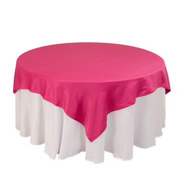 72"x72" Fuchsia Lamour Satin Table Overlay, Square Tablecloth Topper