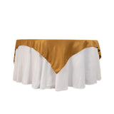 72x72inch Gold Lamour Satin Table Overlay, Square Tablecloth Topper