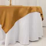 72x72inch Gold Lamour Satin Table Overlay, Square Tablecloth Topper