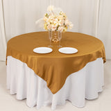 72x72inch Gold Lamour Satin Table Overlay, Square Tablecloth Topper