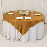 72x72inch Gold Lamour Satin Table Overlay, Square Tablecloth Topper