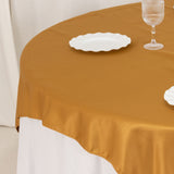 72x72inch Gold Lamour Satin Table Overlay, Square Tablecloth Topper