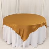 72x72inch Gold Lamour Satin Table Overlay, Square Tablecloth Topper