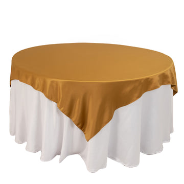 72"x72" Gold Lamour Satin Table Overlay, Square Tablecloth Topper