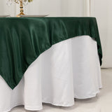 72x72inch Hunter Emerald Green Lamour Satin Table Overlay, Square Tablecloth Topper