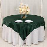 72x72inch Hunter Emerald Green Lamour Satin Table Overlay, Square Tablecloth Topper