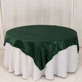 72x72inch Hunter Emerald Green Lamour Satin Table Overlay, Square Tablecloth Topper