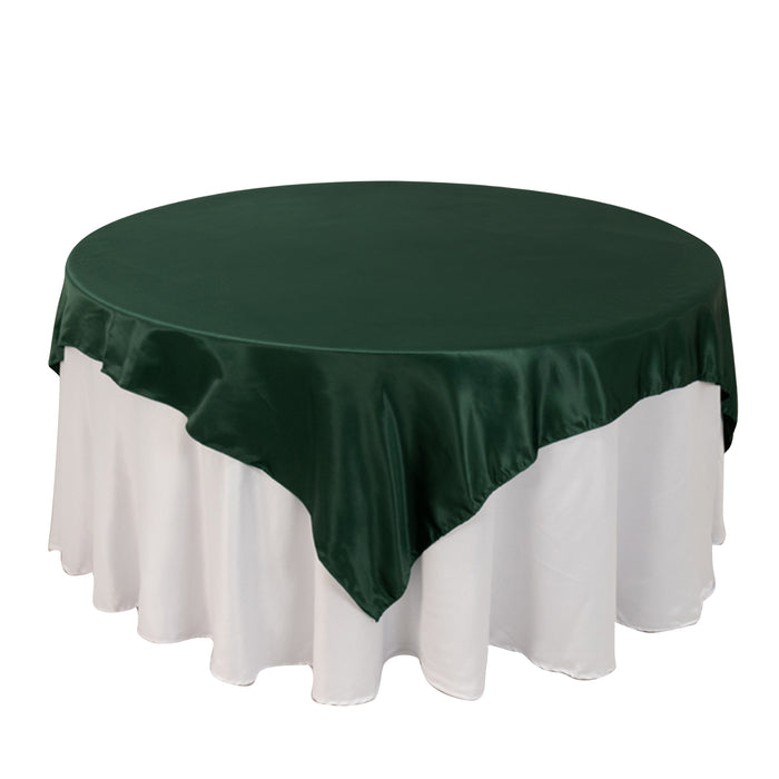 72x72inch Hunter Emerald Green Lamour Satin Table Overlay, Square Tablecloth Topper