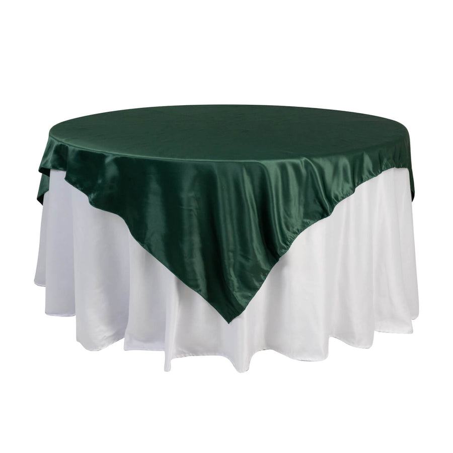 72x72inch Hunter Emerald Green Lamour Satin Table Overlay, Square Tablecloth Topper