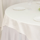 72x72inch Ivory Lamour Satin Table Overlay, Square Tablecloth Topper