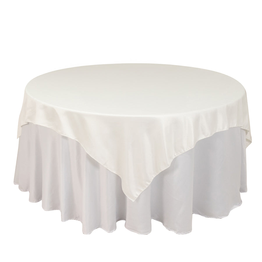 72x72inch Ivory Lamour Satin Table Overlay, Square Tablecloth Topper