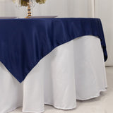 72x72inch Navy Blue Lamour Satin Table Overlay, Square Tablecloth Topper