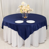 72x72inch Navy Blue Lamour Satin Table Overlay, Square Tablecloth Topper