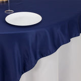 72x72inch Navy Blue Lamour Satin Table Overlay, Square Tablecloth Topper