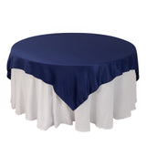 72x72inch Navy Blue Lamour Satin Table Overlay, Square Tablecloth Topper