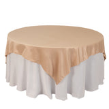 72x72inch Nude Lamour Satin Table Overlay, Square Tablecloth Topper