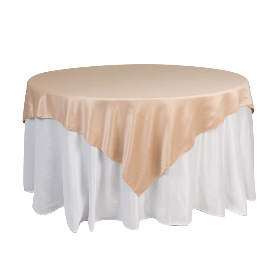 72x72inch Nude Lamour Satin Table Overlay, Square Tablecloth Topper