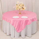 72x72inch Pink Lamour Satin Table Overlay, Square Tablecloth Topper