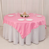 72x72inch Pink Lamour Satin Table Overlay, Square Tablecloth Topper