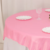 72x72inch Pink Lamour Satin Table Overlay, Square Tablecloth Topper