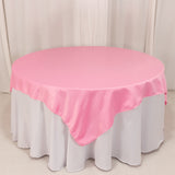 72x72inch Pink Lamour Satin Table Overlay, Square Tablecloth Topper