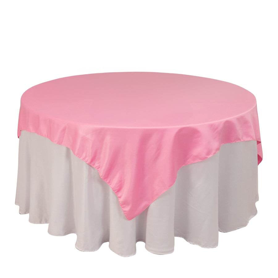 72x72inch Pink Lamour Satin Table Overlay, Square Tablecloth Topper