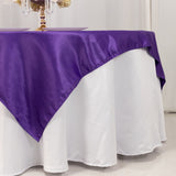 72x72inch Purple Lamour Satin Table Overlay, Square Tablecloth Topper