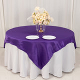 72x72inch Purple Lamour Satin Table Overlay, Square Tablecloth Topper