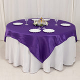 72x72inch Purple Lamour Satin Table Overlay, Square Tablecloth Topper