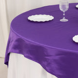 72x72inch Purple Lamour Satin Table Overlay, Square Tablecloth Topper