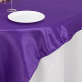 72x72inch Purple Lamour Satin Table Overlay, Square Tablecloth Topper