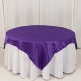 72x72inch Purple Lamour Satin Table Overlay, Square Tablecloth Topper