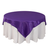 72x72inch Purple Lamour Satin Table Overlay, Square Tablecloth Topper