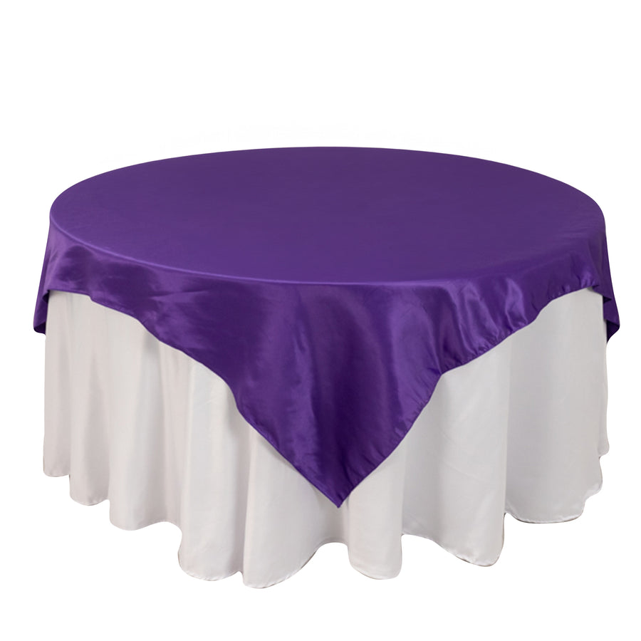 72x72inch Purple Lamour Satin Table Overlay, Square Tablecloth Topper