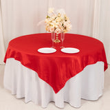 72x72inch Red Lamour Satin Table Overlay, Square Tablecloth Topper