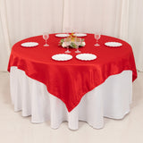 72x72inch Red Lamour Satin Table Overlay, Square Tablecloth Topper