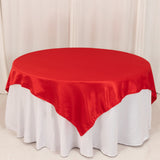 72x72inch Red Lamour Satin Table Overlay, Square Tablecloth Topper