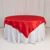 72x72inch Red Lamour Satin Table Overlay, Square Tablecloth Topper