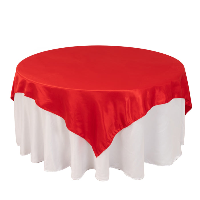 72x72inch Red Lamour Satin Table Overlay, Square Tablecloth Topper