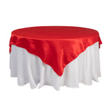 72x72inch Red Lamour Satin Table Overlay, Square Tablecloth Topper