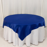 72x72inch Royal Blue Lamour Satin Table Overlay, Square Tablecloth Topper